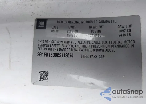2011 Chevrolet Camaro 1Lt from USA, damaged, VIN 2G1FB1ED0B9119674